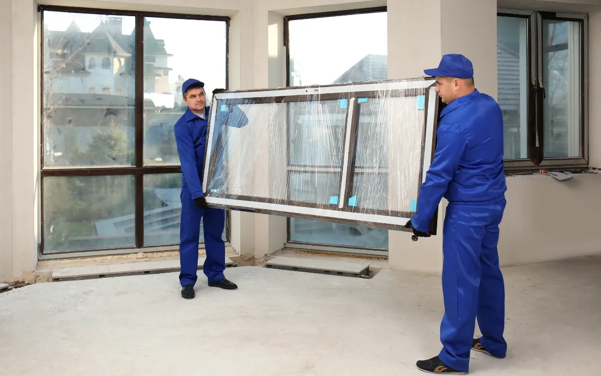 2 Man in Blue Uniform Window Installation