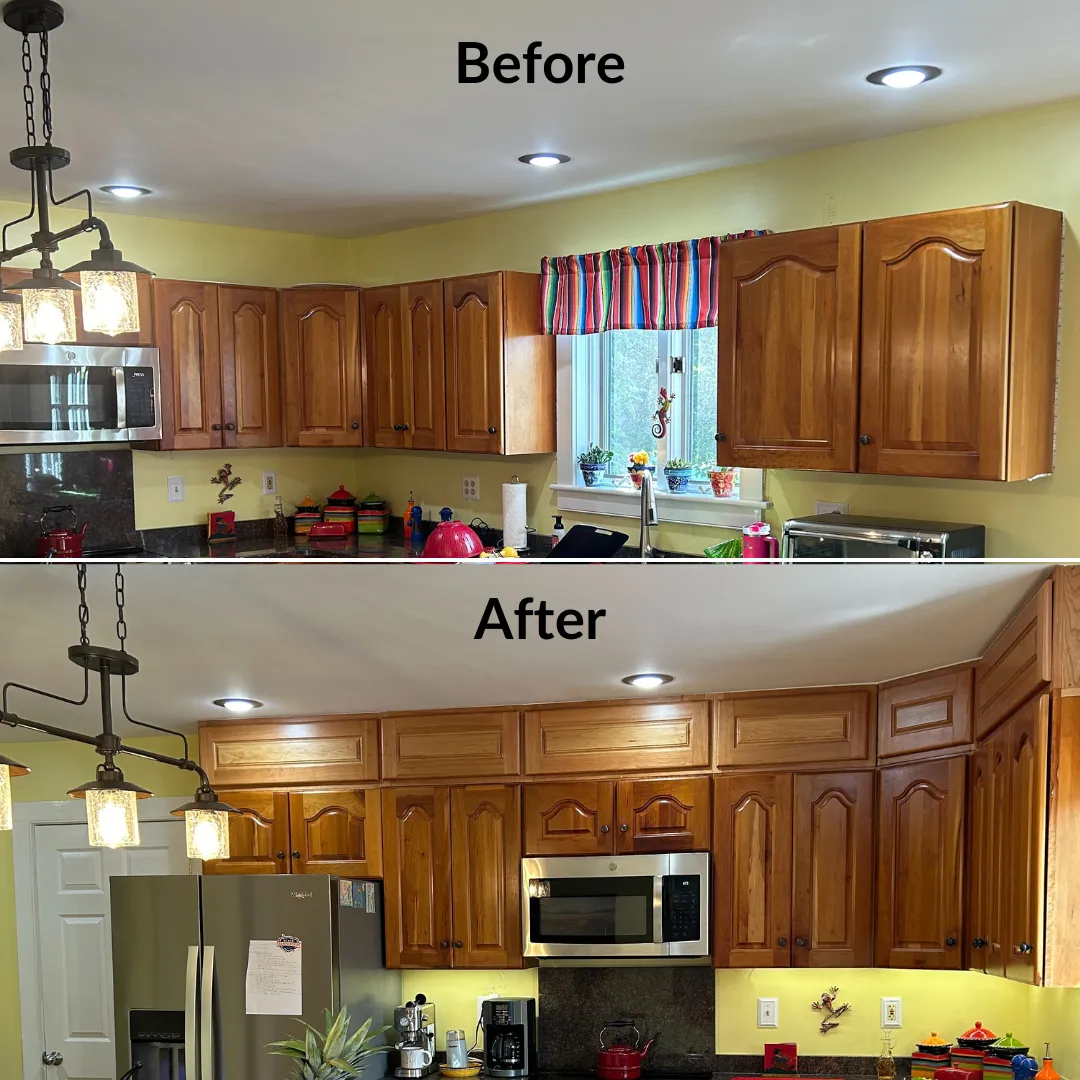 before and after on upper kitchen cabinets