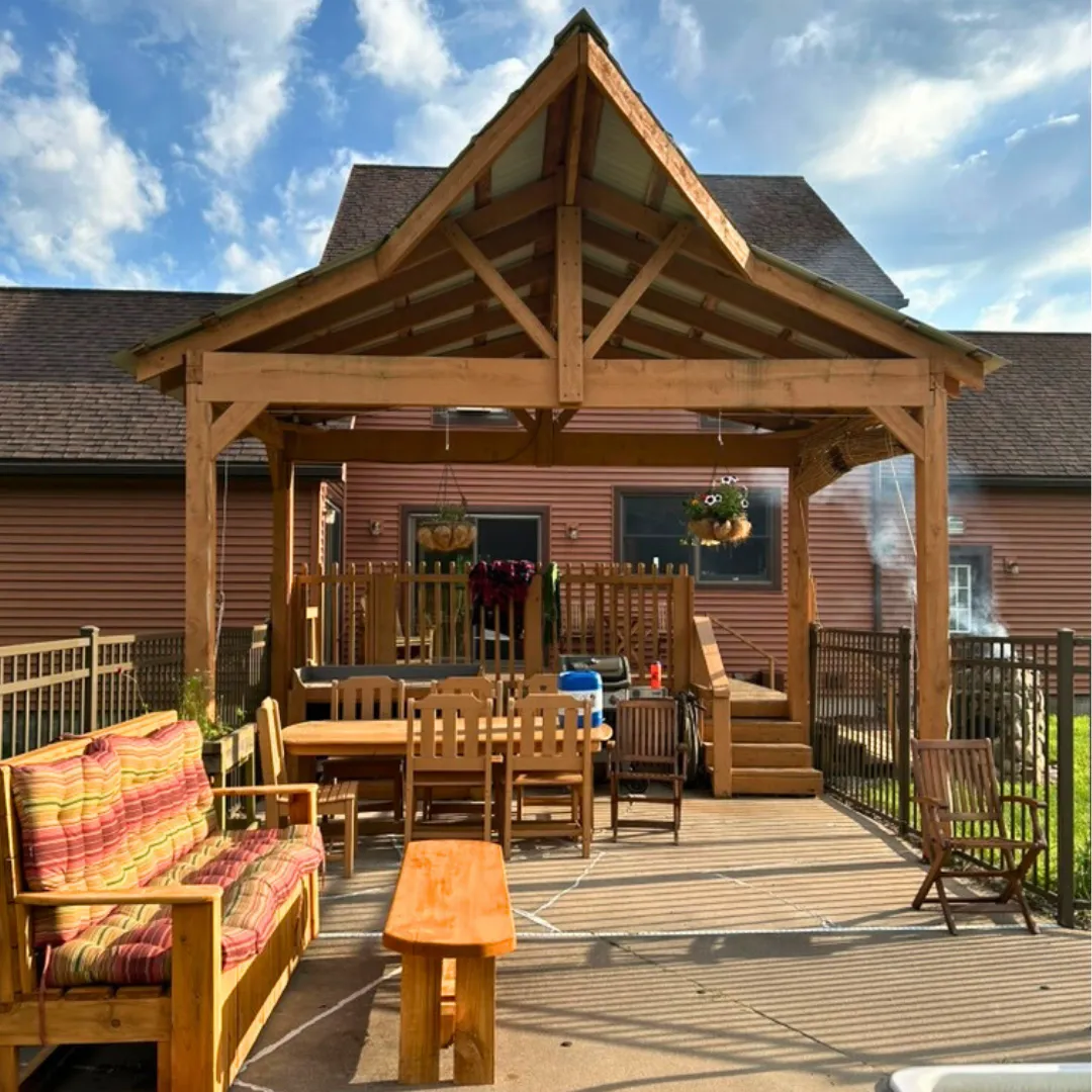 outdoor deck area near pool