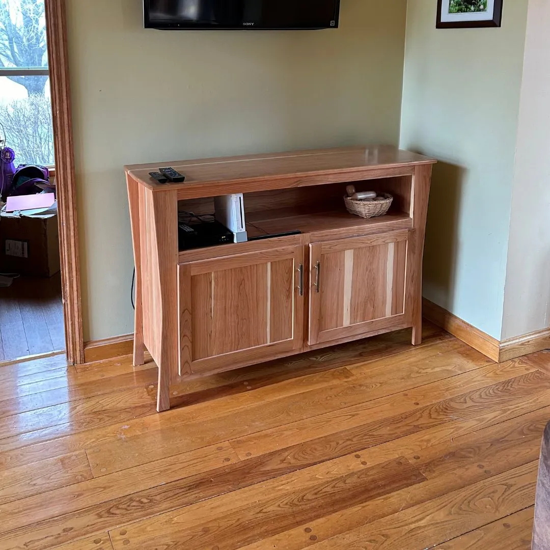 media console table storage in cherry wood custom made